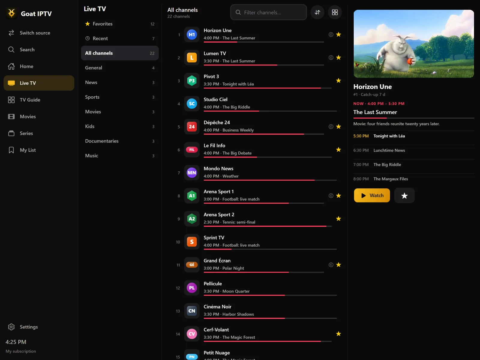 Live TV with preview on a tablet
