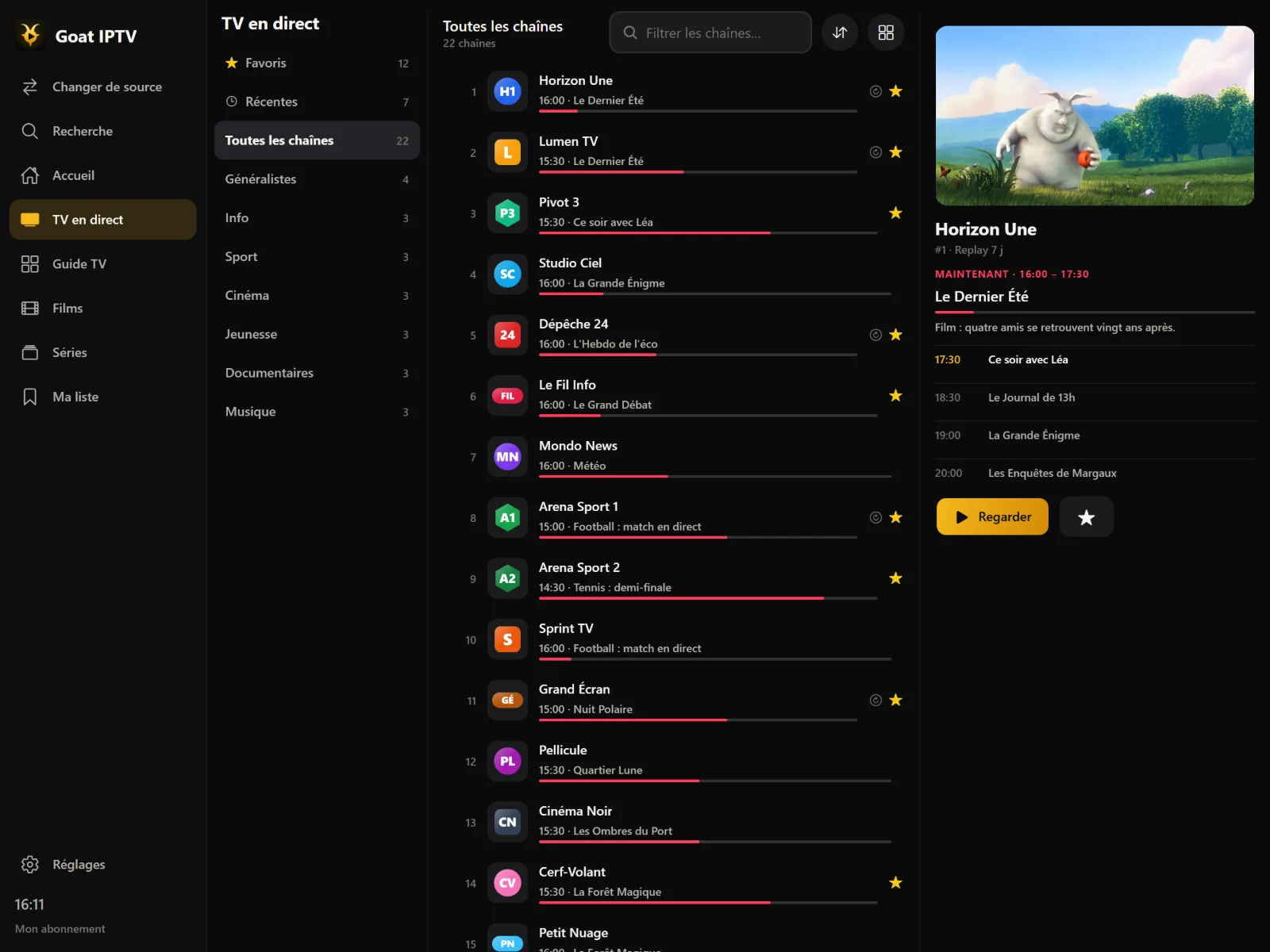 TV en direct avec aperçu sur tablette